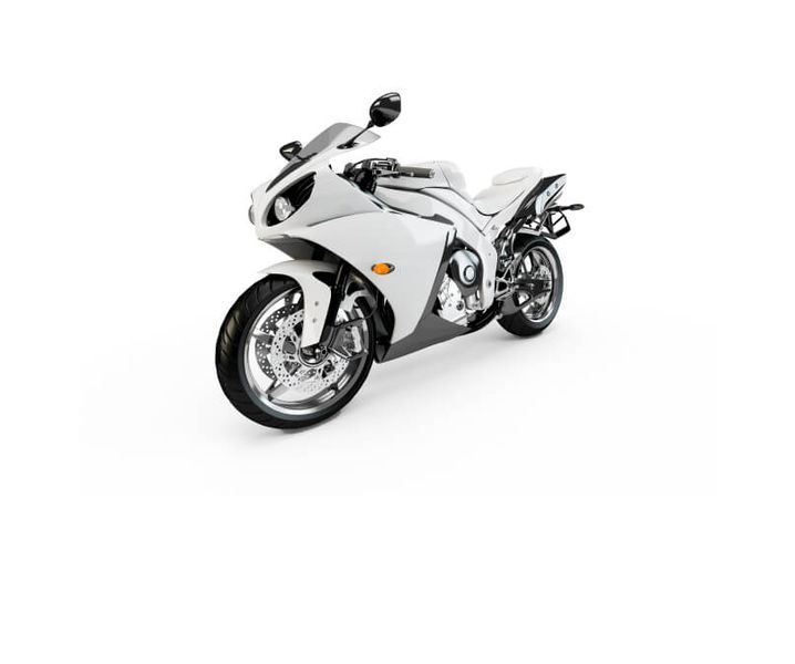 Düz beyaz zemin üzerinde beyaz bir spor motosiklet.